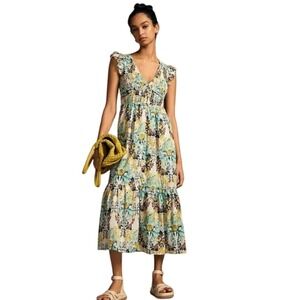 Anthropologie | Dresses | Anthropologie Maren Dress Embroidered Maxi Sheer  Sleeves Dress Size 4 | Poshmark